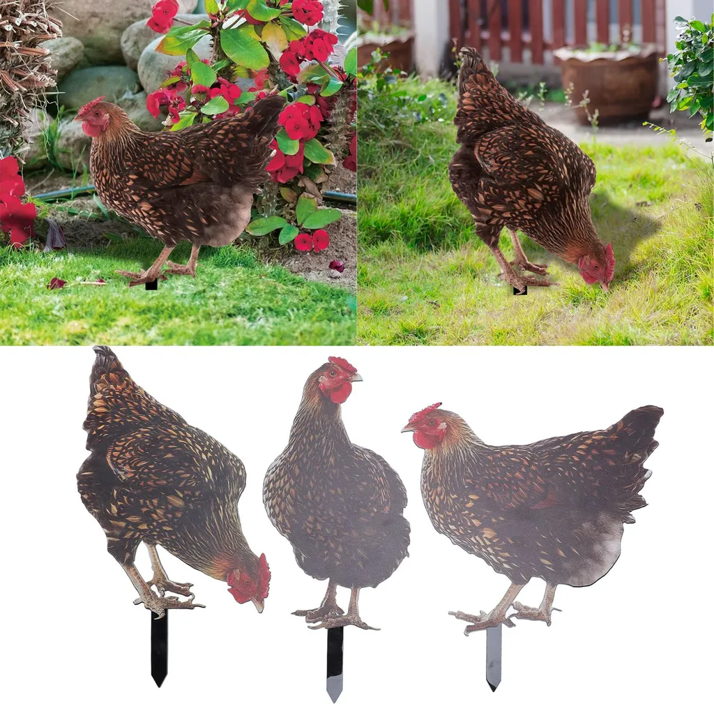 Décoration de Jardin Coq et Poule en Acrylique pour Pelouse et Extérieur 3pcs - 2