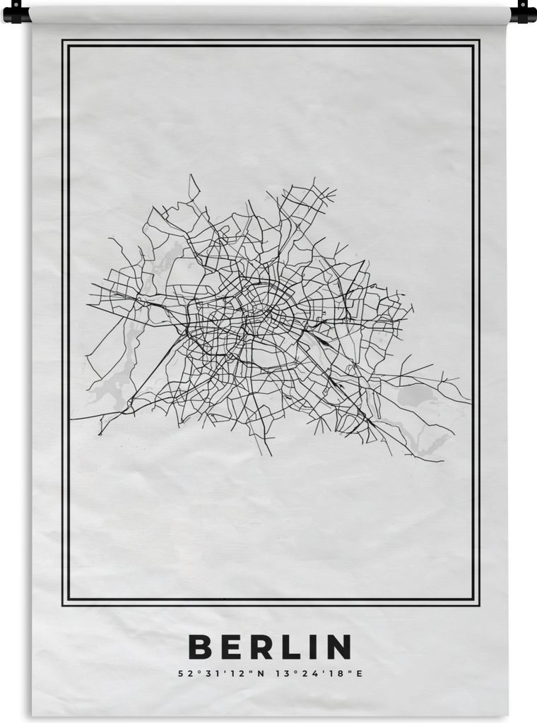 MuchoWow Wandteppich Wandbehang Deutschland - Berlin - Stadtplan - Karte - Schwarz-Weiß - Karte 120x180 cm Tapisserie Dekoration Wandtuch - Schl...