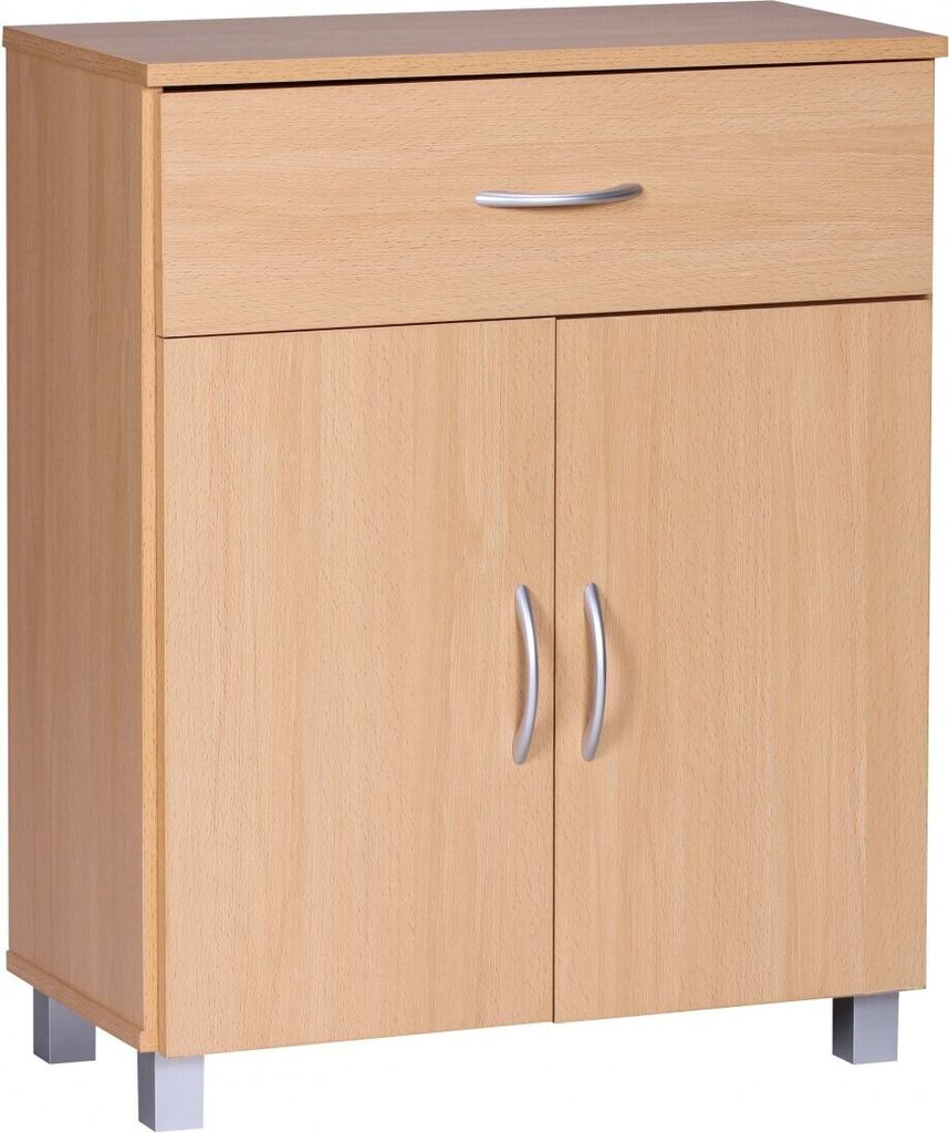 Sideboard Buche WL1.335 60x75x30cm Kommode mit Schublade und Türen | Kleine Moderne Anrichte Braun | Design Holz Schrank | Allzweckschrank mit Gri...