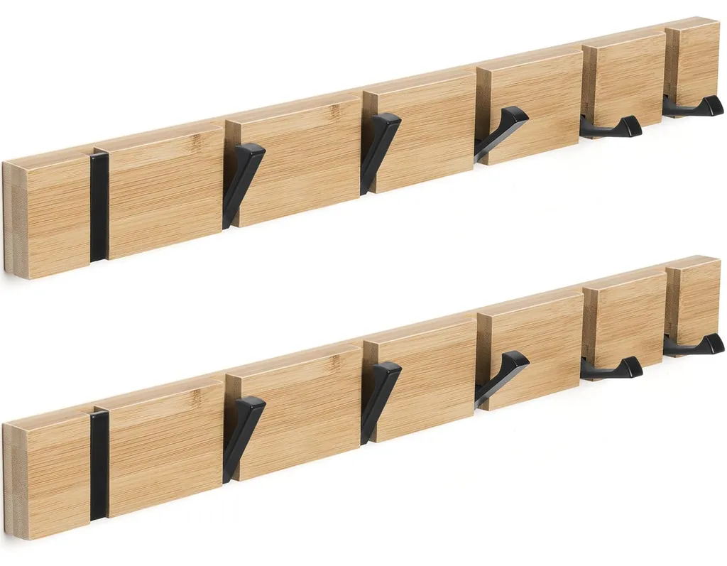 Portemanteau Mural 6 Patères Rabattables en Aluminium et Bois de Chêne