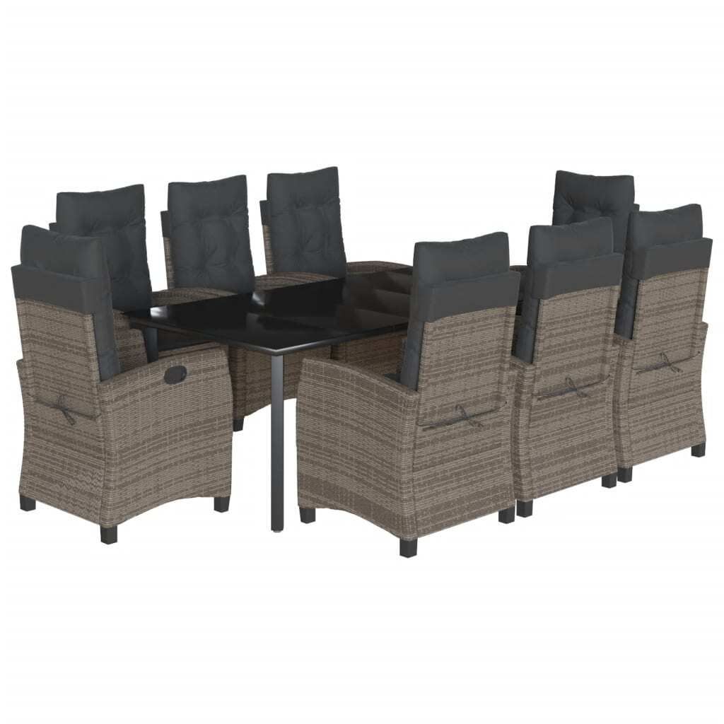 9-tlg. Garten-Essgruppe mit Kissen Grau Poly Rattan