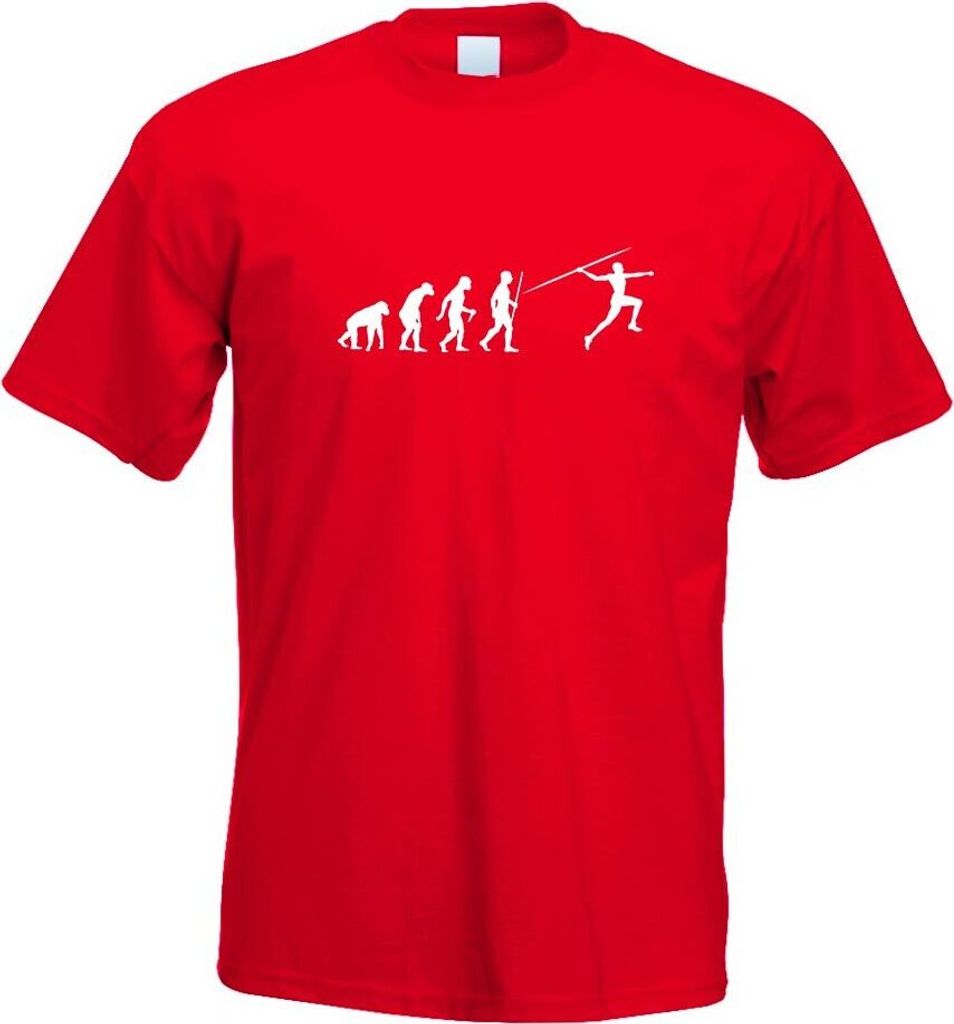 Kiwistar - T-Shirt - rot - Speerwurf Evolution Motiv Bedruckt Funshirt Design Print - mit Motiv Bedruckt - Funshirt Design - Sport - Freizeit - Her...