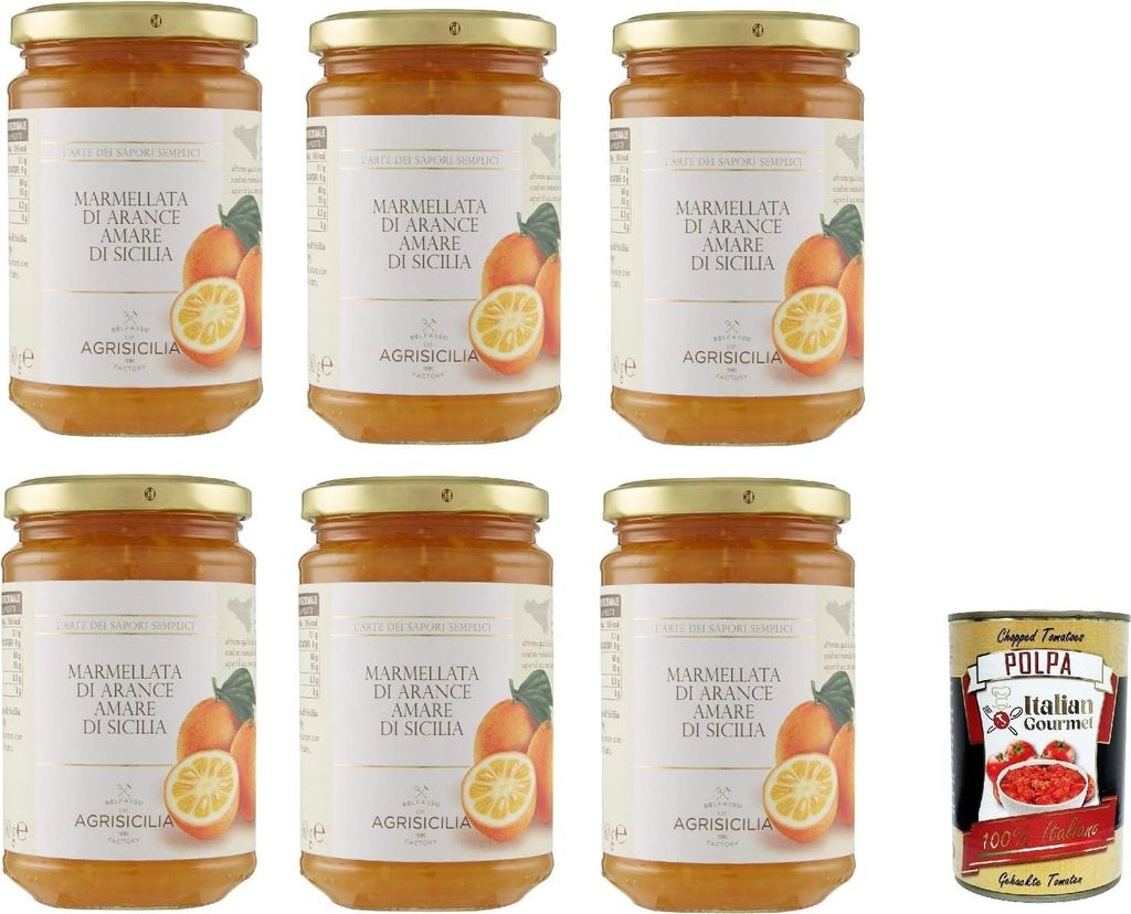 Agrisicilia Marmellata di Arance Amare di Sicilia, Sizilianischer bitterer Orangenmarmelade, jam marmelade, 6x 360g + Italian Gourmet polpa 400g