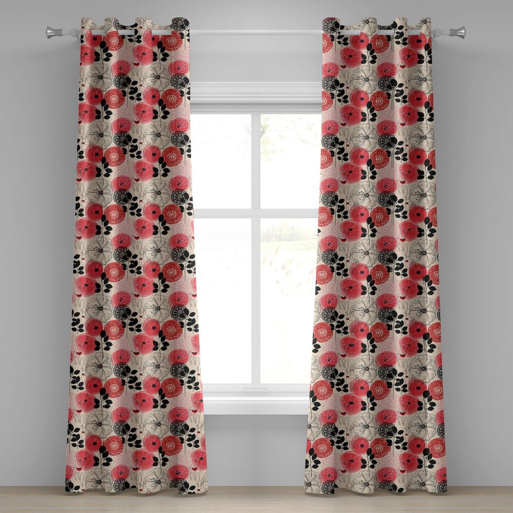 ABAKUHAUS Blumen Ösenvorhang, Moderner abstrakter großer eingekreister abstrakter Blumen-Blüten-und Blatt-Grafik-Druck, Dekorative 2-Panel-Fenst...