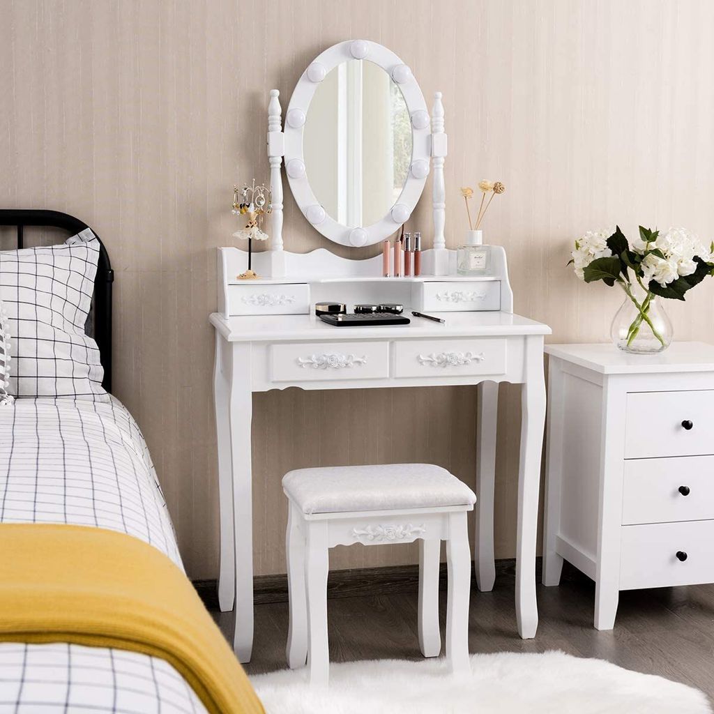COSTWAY Coiffeuse avec 10 lampes LED, coiffeuse avec miroir Image du produit 