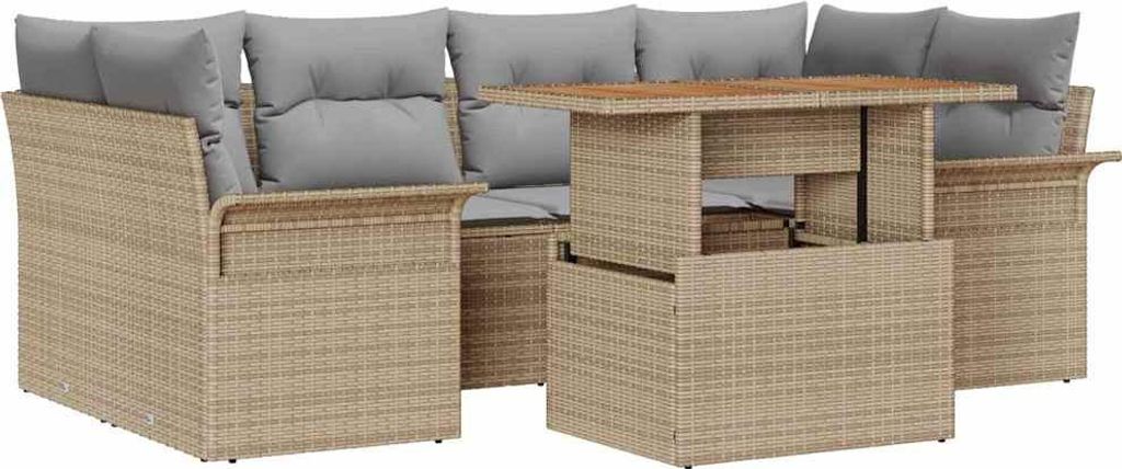 "WINTER SALE" Garten-Sofa-Set - Balkonmöbel/Loungeset - elegantes Design - mit Kissen 7 pcs Beige und Hellgrau - 100x55x73cm - Gartensofas NeuMöb...