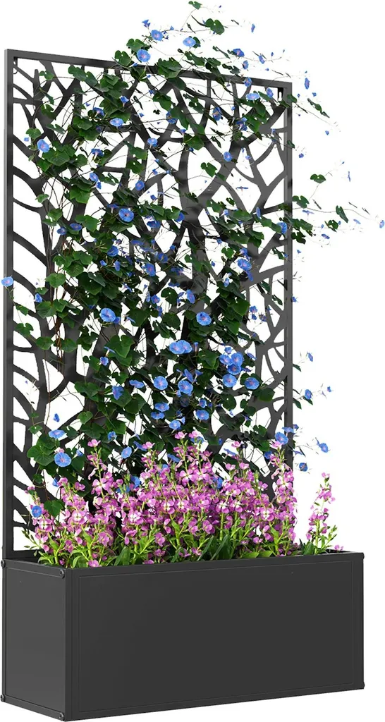 Treillis métallique noir avec bac à plantes 61x23x113cm - Brise-vue