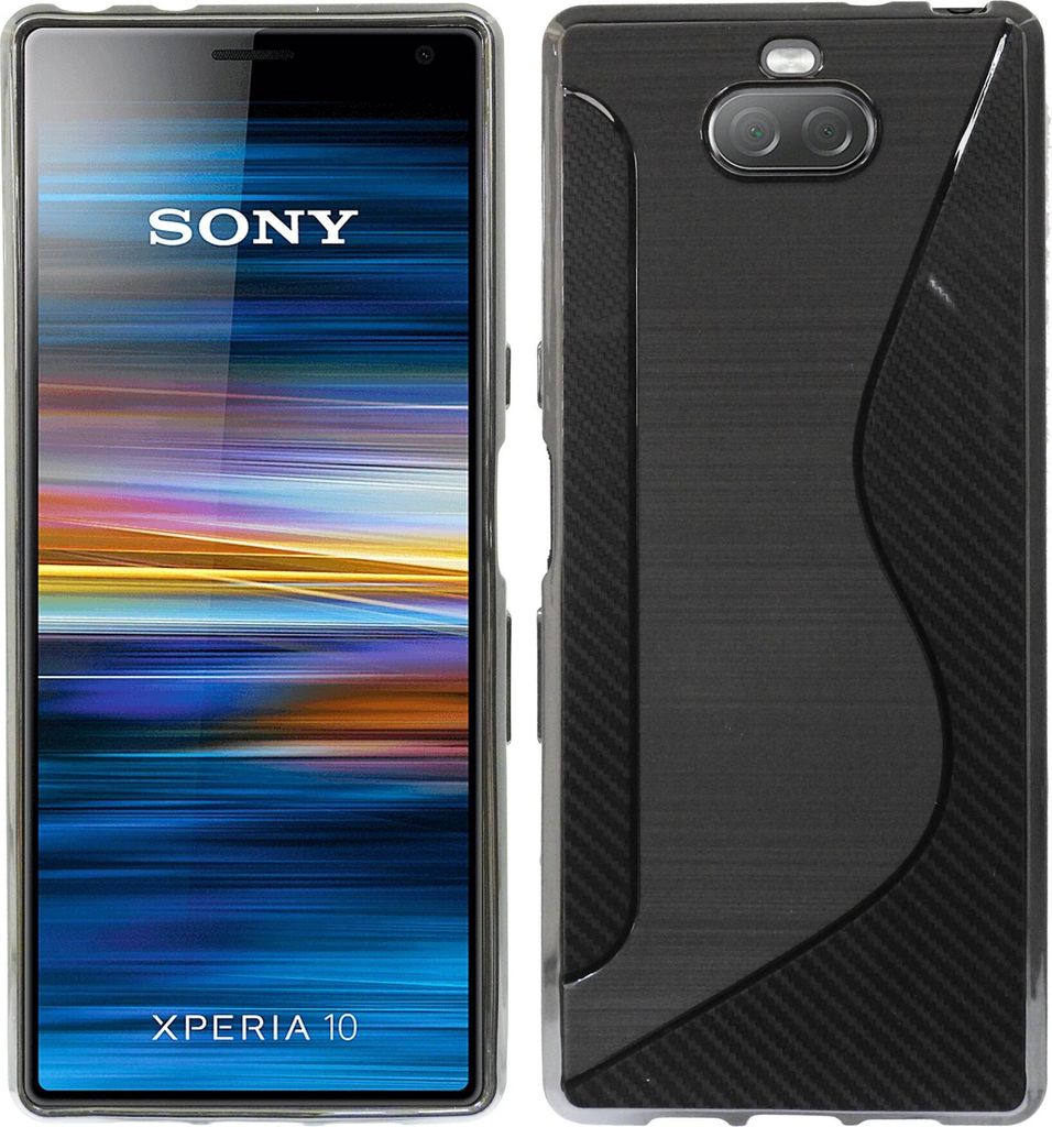 cofi1453 S-Line Hülle Bumper kompatibel mit SONY XPERIA 10 Silikonhülle Stoßfest Handyhülle TPU Case Cover Schwarz