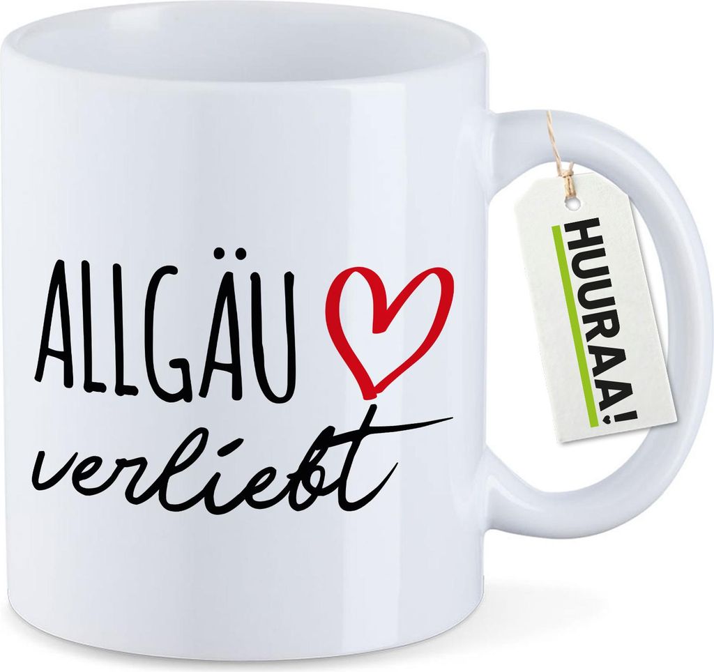 Huuraa Kaffeetasse Allgäu verliebt 330ml Weiß Keramik Kaffeebecher Geschenkidee