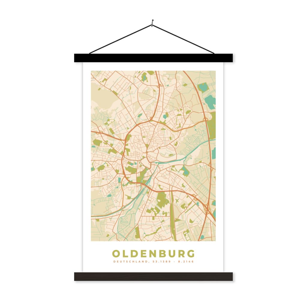 MuchoWow Textilposter Karte - Oldenburg - Vintage - Stadtplan 40x60 cm mit schwarzem Rahmen - Wanddekorationen