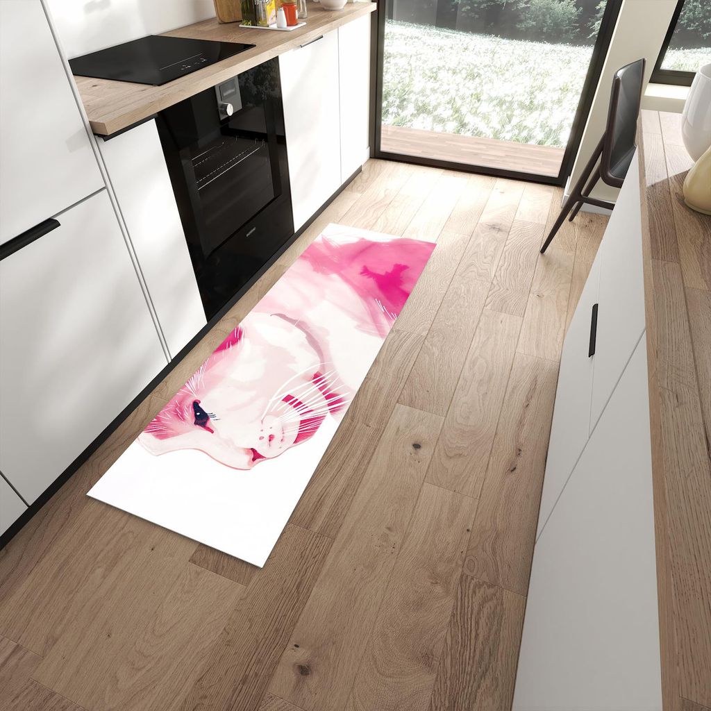 Küchenteppich 60x180cm rutschfest & abwischbar PVC Läufer - Katzenportrait