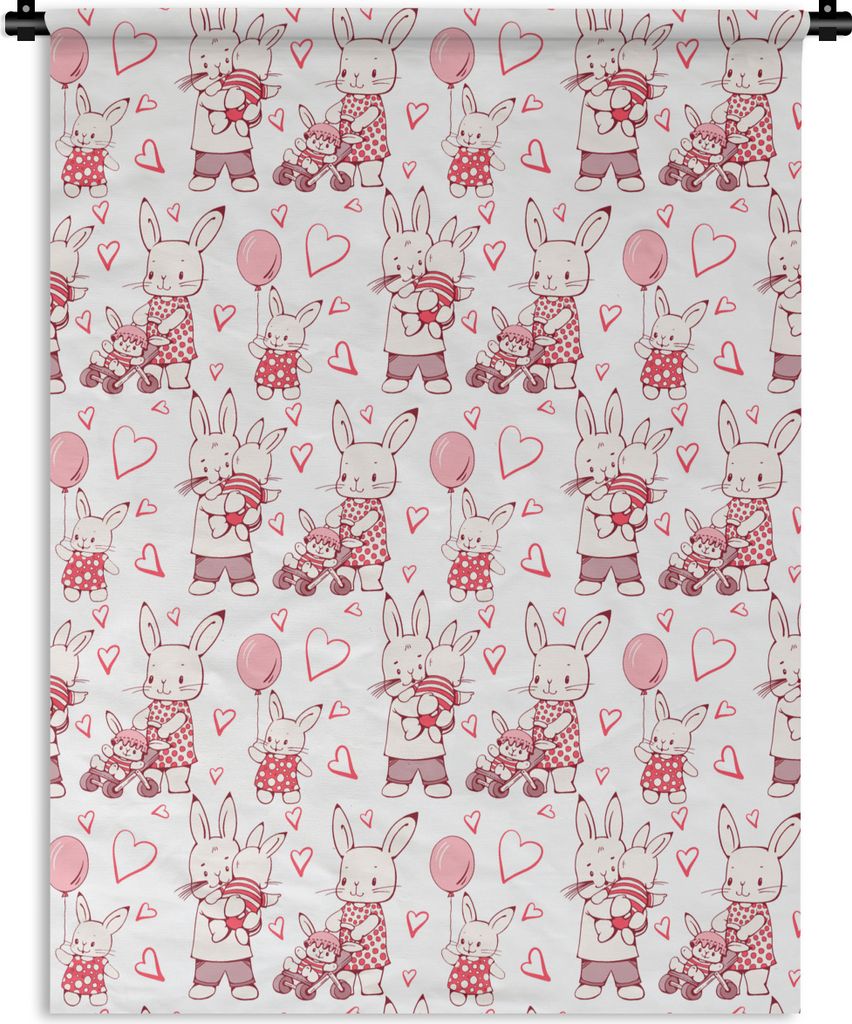MuchoWow Wandteppich Wandbehang Kaninchen - Liebe - Muster 120x160 cm Tapisserie Dekoration Wandtuch - Wohnzimmer - Moderne