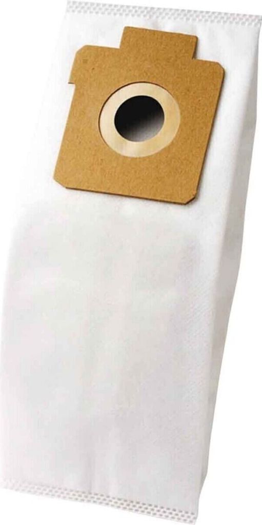 A white vacuum cleaner bag with a brown cardboard attachment.