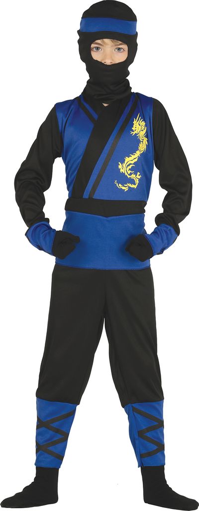Ninja Kämpfer Kostüm Blau Schwarz Karneval Maskierung Produktbild 