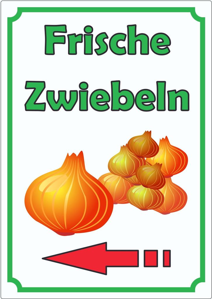 Werbeaufkleber Aufkleber Zwiebeln Hochkant mit Pfeil links A8 (52x74mm)