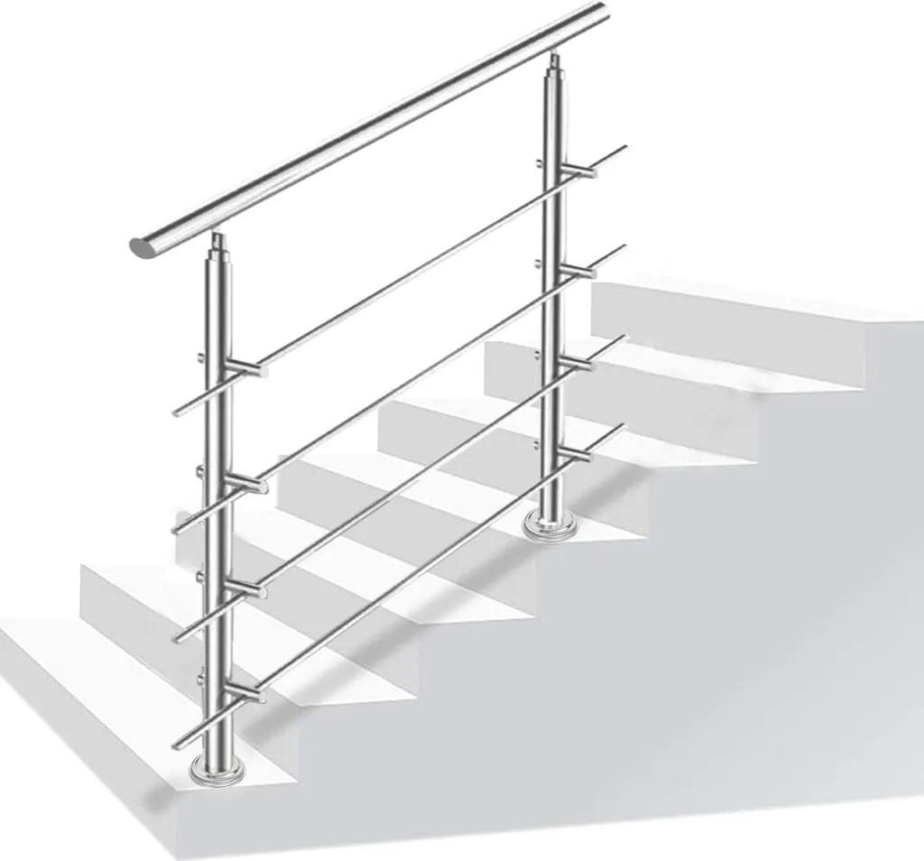 Kit ringhiera corrimano in acciaio inox Wolketon con/senza traverse per ringhiere di scale interne ed esterne, balcone (120 cm, 4 traverse)