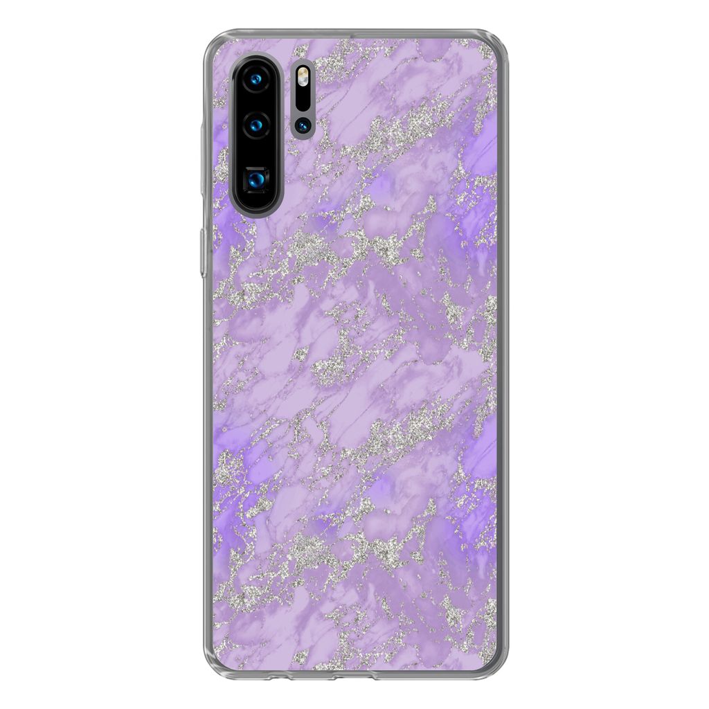 MuchoWow Handyhülle Schutzhülle Hülle für Huawei P30 Pro Marmor - Lila - Muster Silikon Softcase Handy Hülle - Schutzdeckel