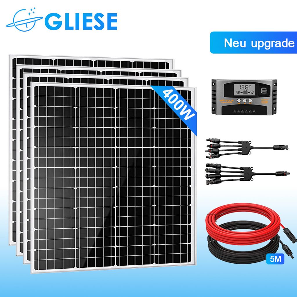 400W 12V Solarpanel Set Solarmodul Solaranlage Komplettpaket Inselanlage Camping Wohnmobil RV Boot