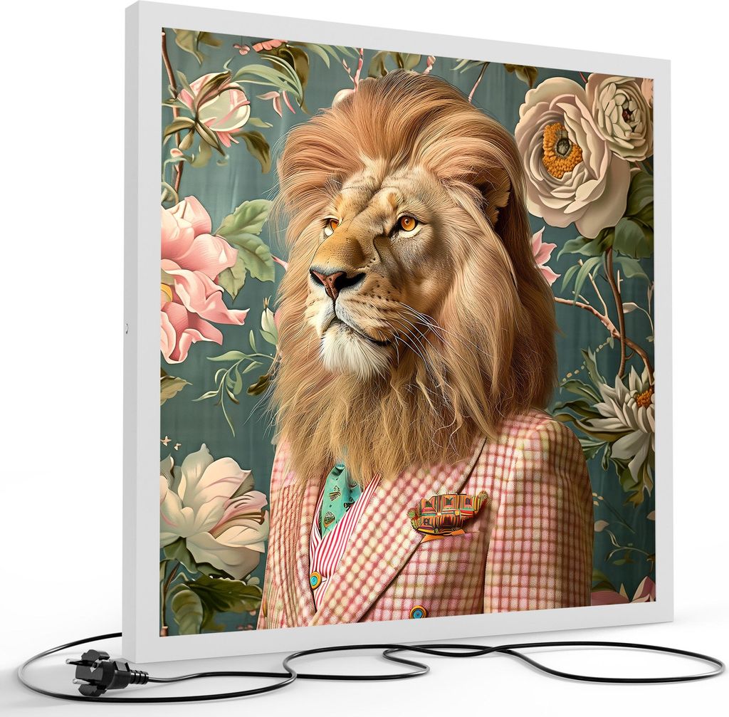 DEQORI LED-Bild & Lampe 60x60 cm Weiß 'König in Karo' Leuchtbild LED Wandbild Leuchte