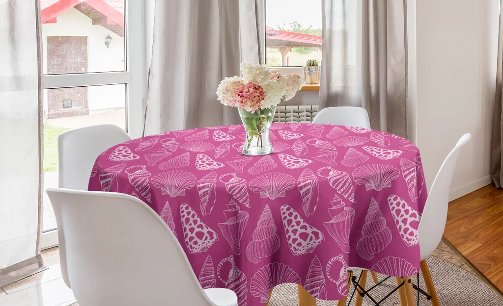 ABAKUHAUS Tovaglia rotonda con molluschi, arte ritmica con conchiglie a pois, tovaglia circolare per sala da pranzo, decorazione per cucina, 150 cm, rosa e malva chiaro