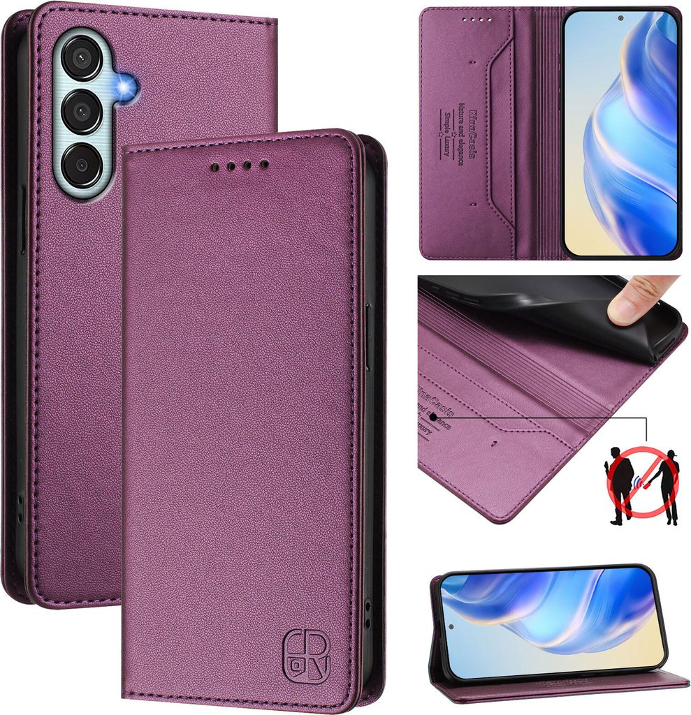 Lederhülle für Samsung Galaxy M35 5G Hülle Flip Brieftasche Kartenfächern Ständer Schutzhülle Lila
