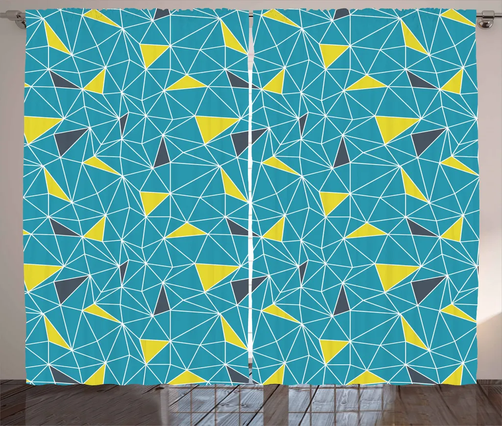 Offerta Tende 280x245 ABAKUHAUS: Tessuto Rustico Giallo e Blu Scuro