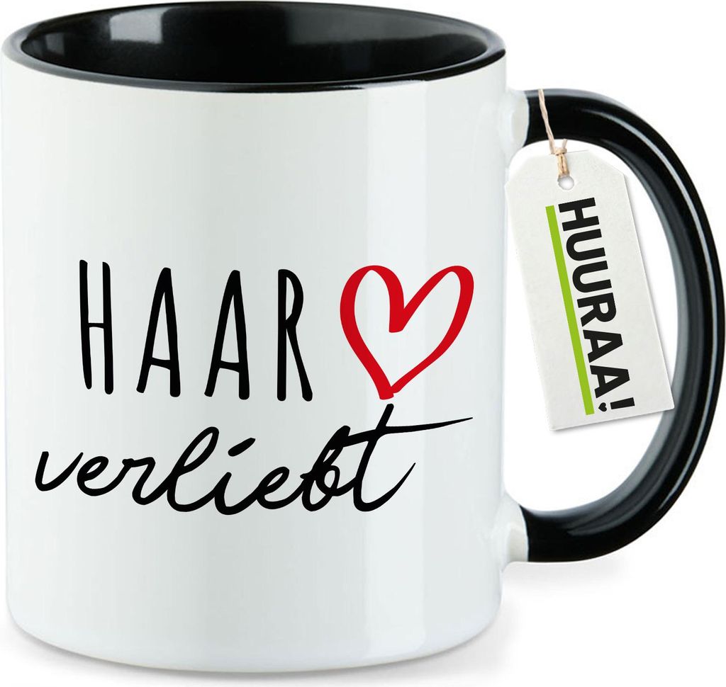 Huuraa Kaffeetasse Haar verliebt 330ml Schwarz Keramik Kaffeebecher Geschenkidee