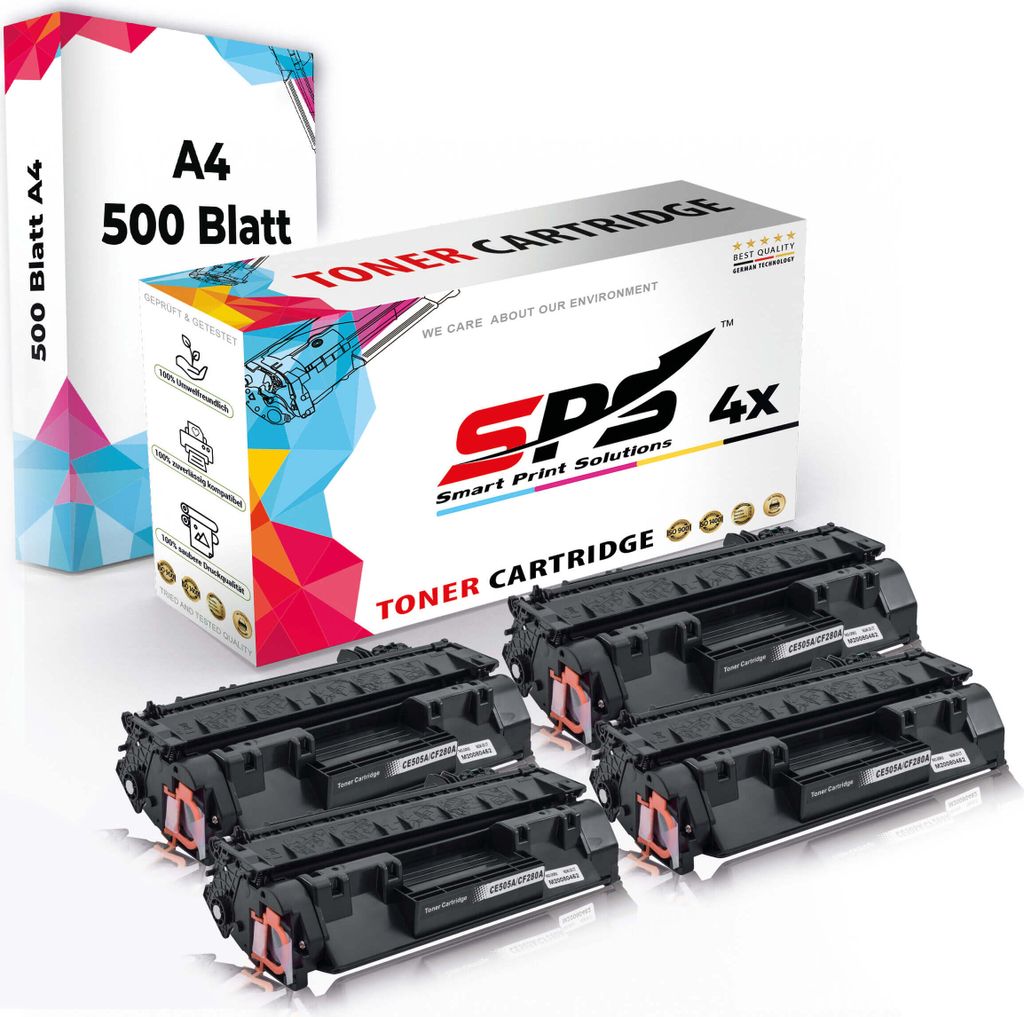 Druckerpapier A4 + 4x Multipack Set Kompatibel für HP Laserjet Pro 400 M 401 N (CF280A/80A) Toner-Kartusche Schwarz XL 4600 Seiten