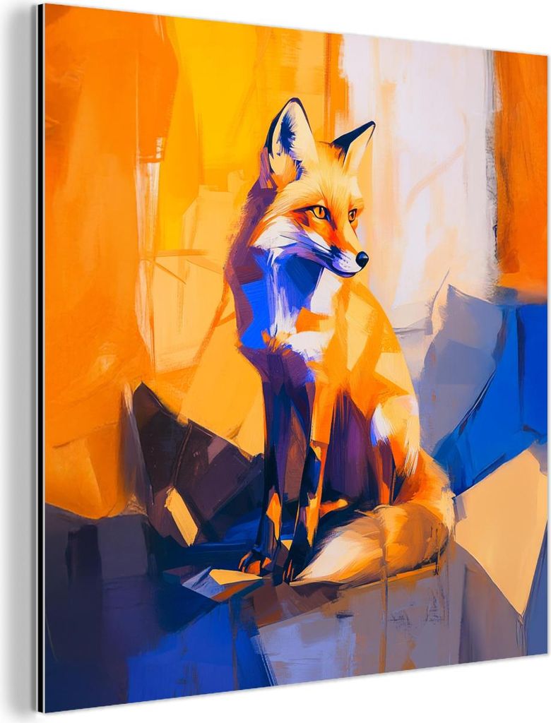 MuchoWow Wanddekoration Metall Metallbild Wandkunst 50x50 cm Fuchs - Orange - Formen - Abstrakt MuchoWow Aluminium Gemälde - Alubild - Industrial