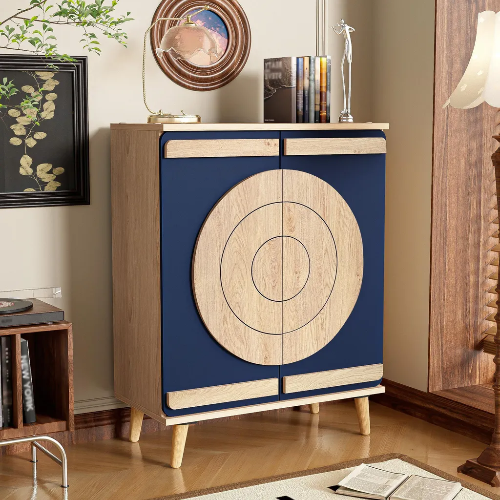Mobile Scarpiera Merax Blu: Design Geometrico per Ingresso Moderno