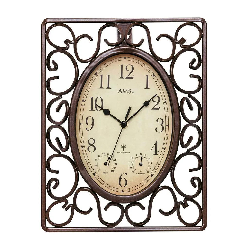 Horloge Murale Salon Vintage Carrée AMS 5976 Silencieuse et Automatique