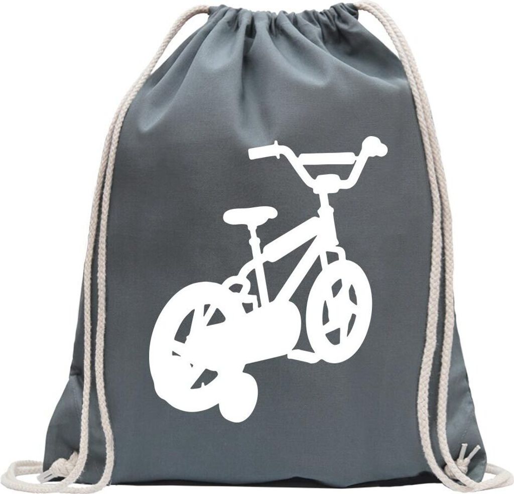 Kiwistar - Turnbeutel - stahlgrau - Fahrrad Stützräder - Fun Rucksack Sport Beutel Gymsack Baumwolle mit Ziehgurt