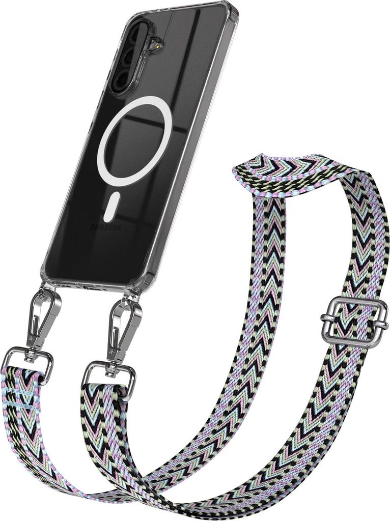 EAZY CASE - Handykette mit MagSafe Hülle für Samsung Galaxy A36, Handyband ZigZag Style,Karabiner Silber, Umhängeband in Lila