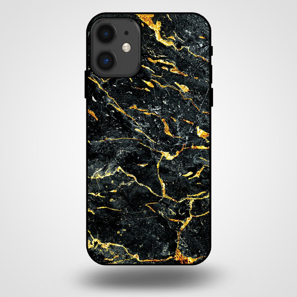 Smartphonica Handytasche für iPhone 11 mit Marmordruck - TPU Rückseitenschutzhülle Marmordesign - Gold Schwarz