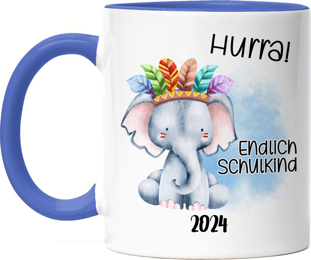 Endlich Schulkind 2024 Elefant Tasse Blau Schulstart Geschenk zur Einschulung Sohn Schulanfang Schuleinführung