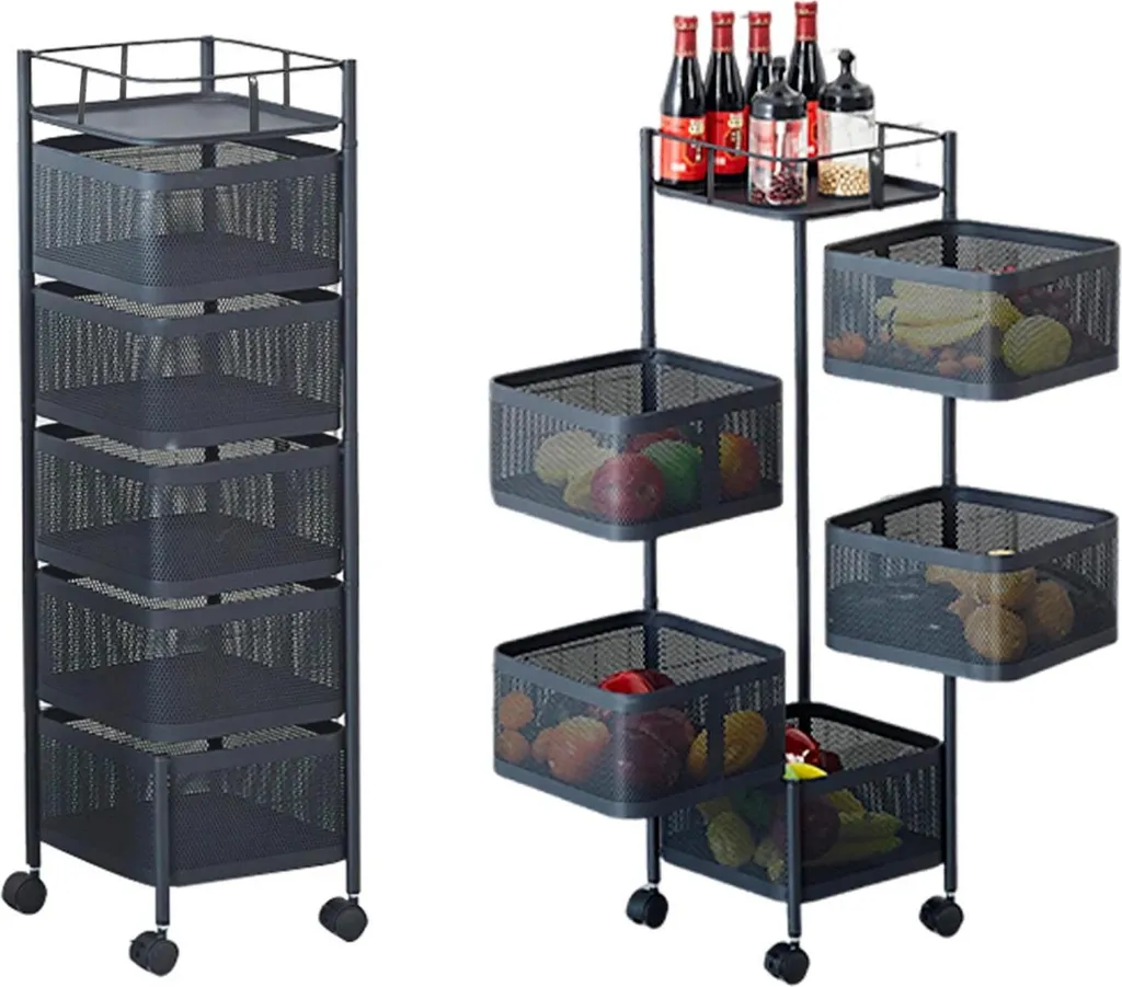 Chariot de rangement pivotant 360° à 5 niveaux pour fruits et légumes