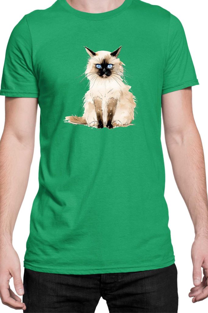 Herren T-Shirt Funny Cats Breeds Birman Cat 012, Man 2XL / Grün