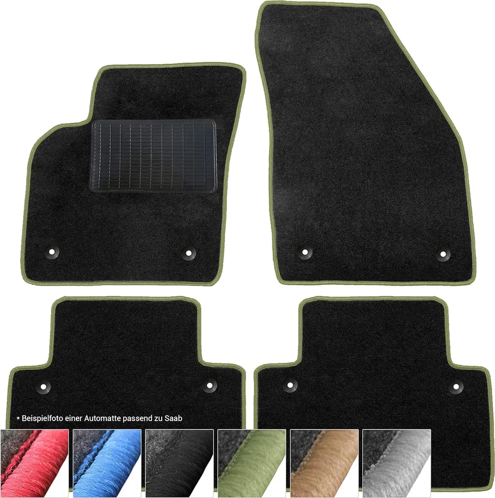 Tappetini Auto Neri con Bordi Verdi per Saab 900S 1993-98 | moto-MOLTICO