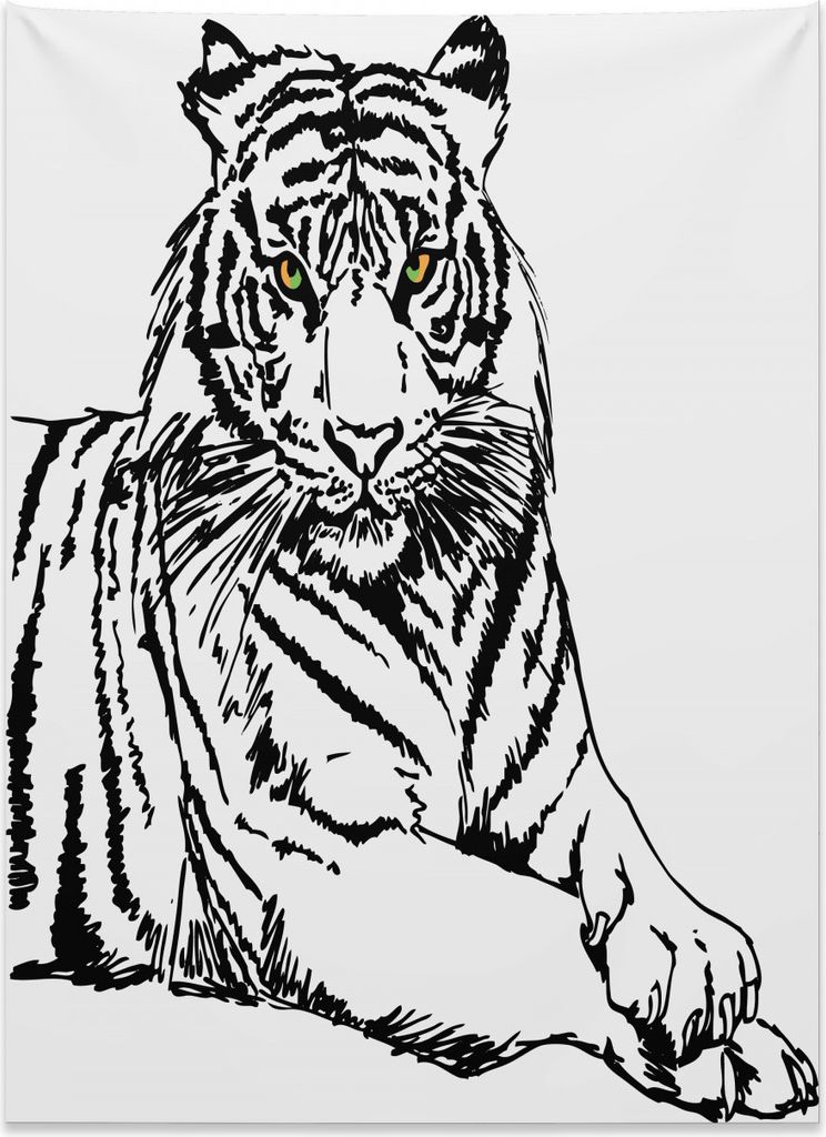 Abakuhaus Safari Wandteppich, Skizze des afrikanischen Tigers aus Weiches Mikrofaser Stoff Kein Verblassen Klare Farben Waschbar, 110 x 150 cm, Wei...