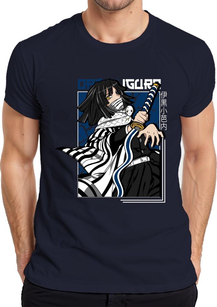 Kimetsu no Yaiba Obanai Iguro Schlange Katana Anime Geschenk Herren T-Shirt, Navy, XL