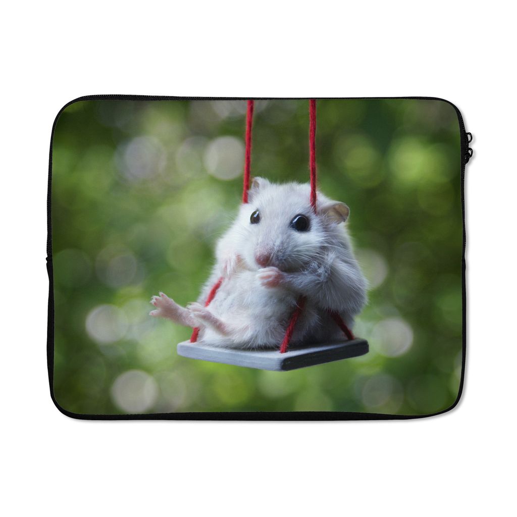 MuchoWow Laptop Hülle 17 Zoll Laptoptasche Hamster auf einer kleinen Schaukel - Zipper - Schutzabdeckung
