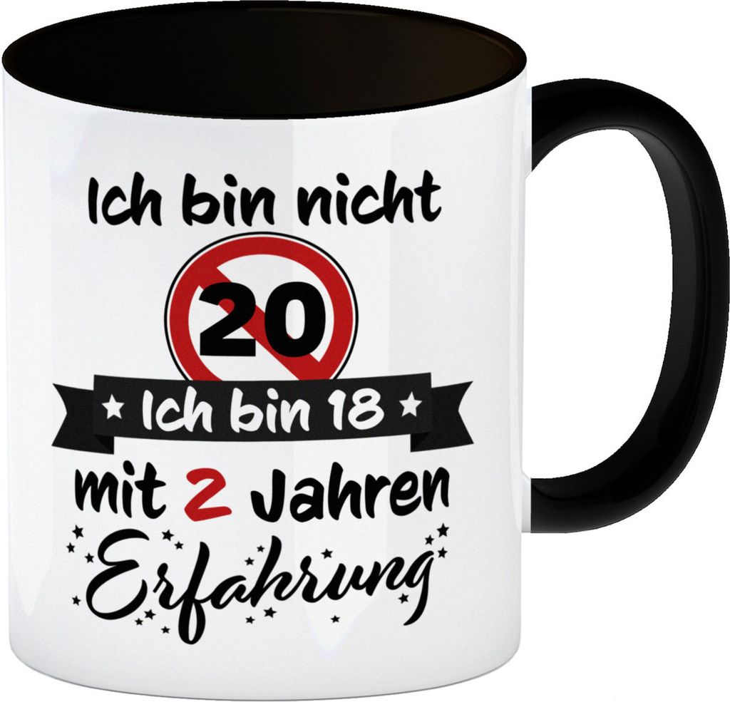 20. Geburtstag Kaffeebecher Schwarz mit lustigem Spruch: 18 Produktbild 