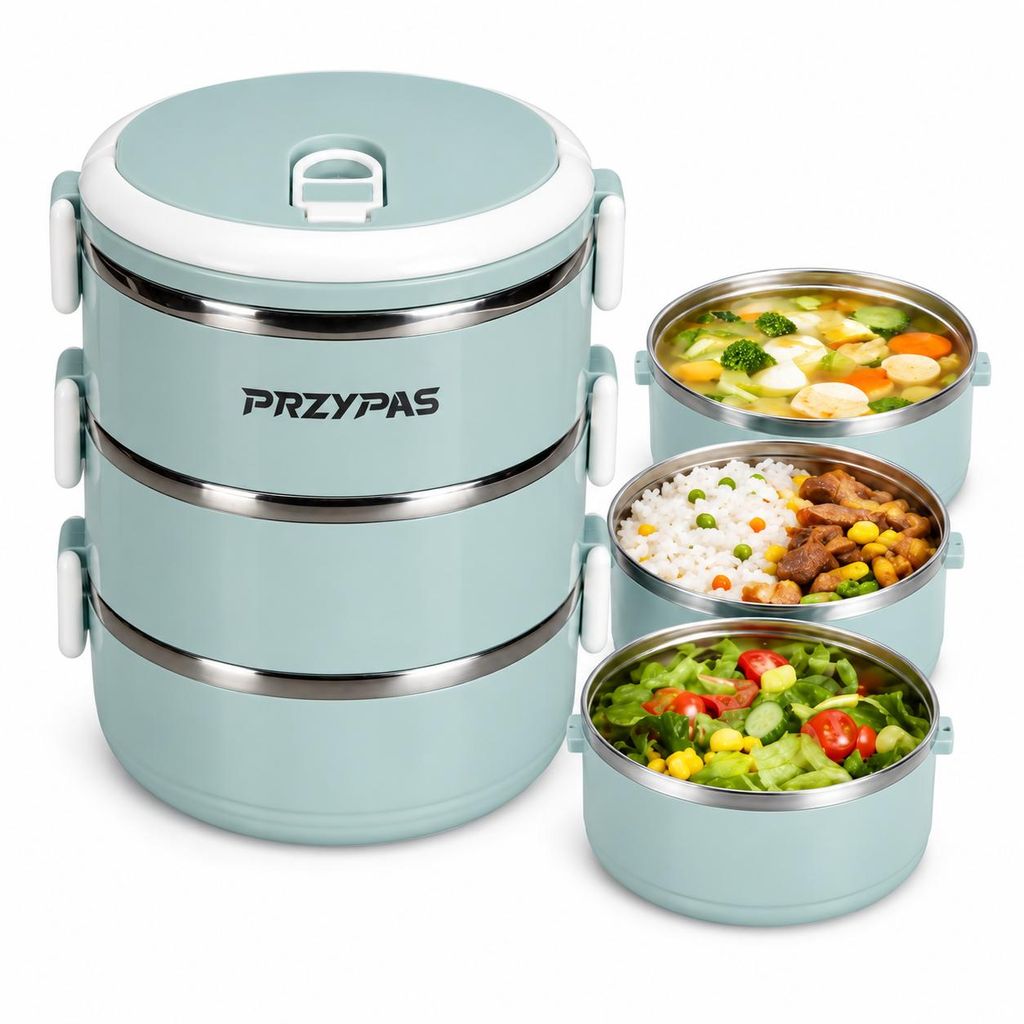 Thermo Lunchbox 2,1 L 3 Fächer Edelstahl, auslaufsicher, Produktbild 