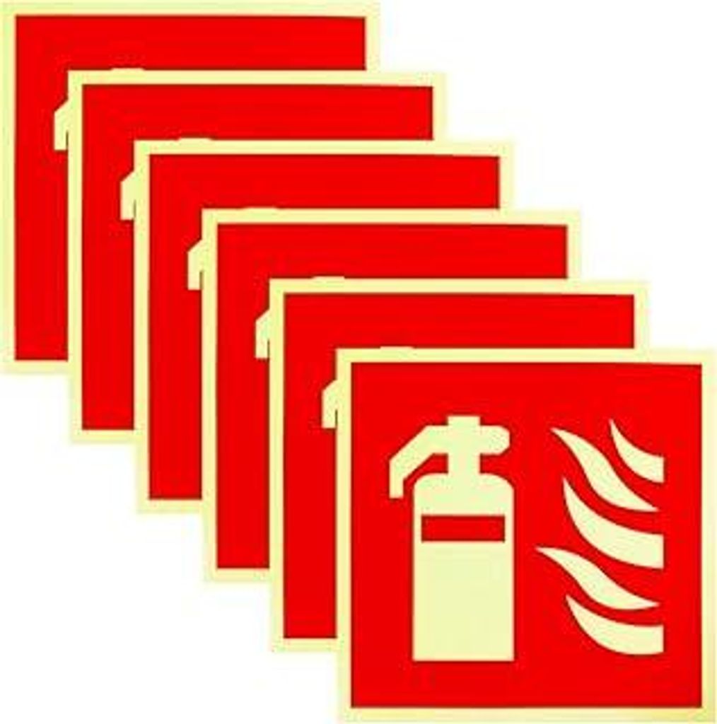 Xvbhaq 6 Stück Schild Feuerlöscher Selbstklebende Nachleuchtend PVC 15x15cm Brandschutzschild Aufkleber Sicherheitsmarkierung - Für Haus Büro B...