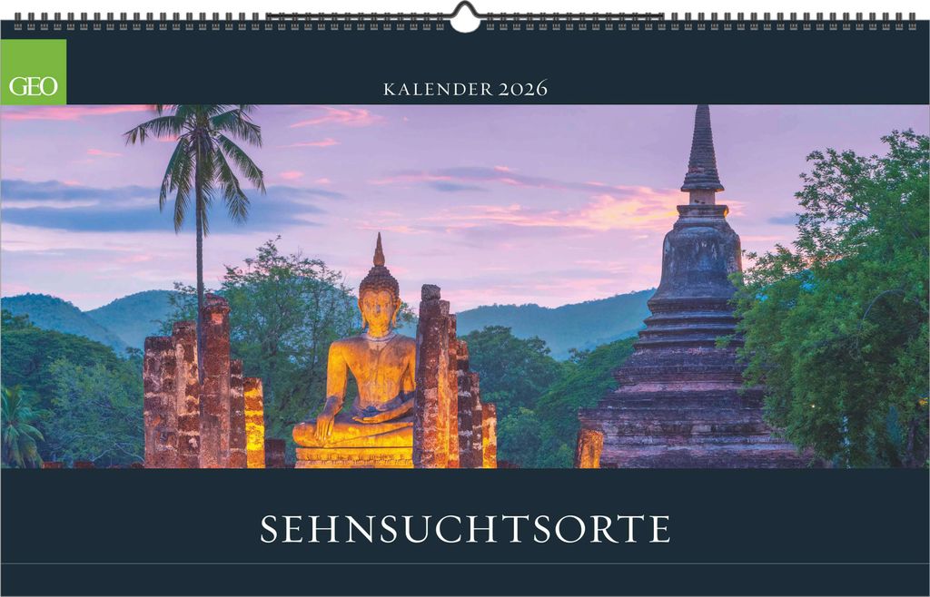 GEO - Sehnsuchtsorte 2026 - Wandkalender 58x36 cm, Poster-Kalender mit 12 Monatsblättern, deutschem Kalendarium & Spiralbindung, Reise- & Landscha...
