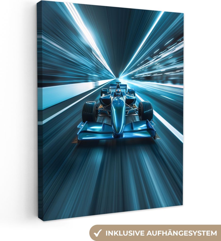 MuchoWow - Leinwandbilder - Rennsport - Auto - Formel 1 - Jungen - Blau, Wandbild, Wanddeko Bilder Wohnzimmer, 60x80 cm