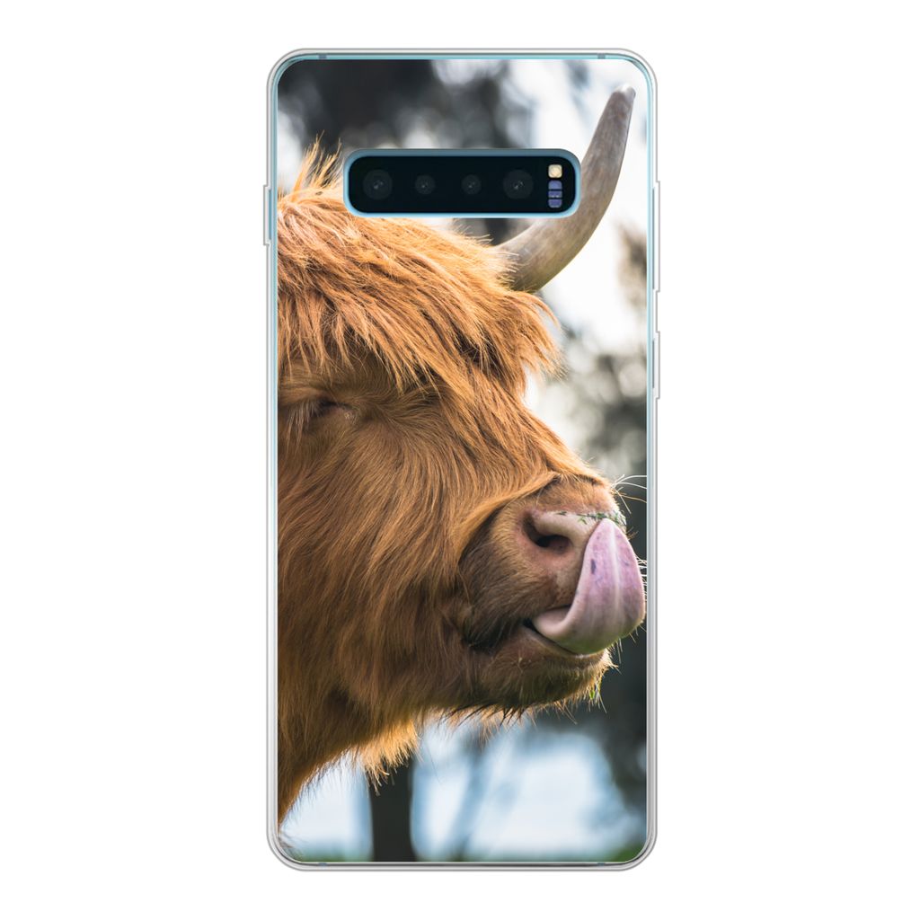 MuchoWow Handyhülle Schutzhülle Hülle für Samsung Galaxy S10 Lite Schottischer Highlander - Nase - Baum Silikon Softcase Handy Hülle - Schutz