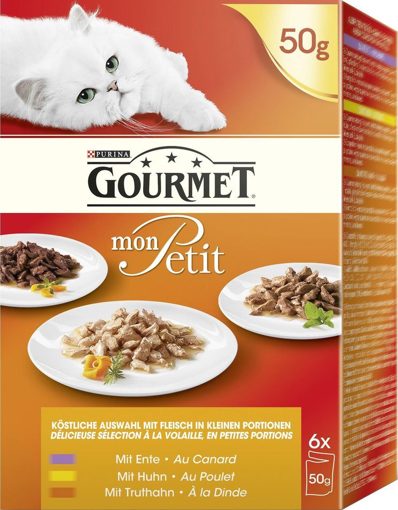 GOURMET Mon Petit Katzenfutter nass, Geflügel-Variationen 6er Pack à 50g Dose (1er Pack (6 x 50g))