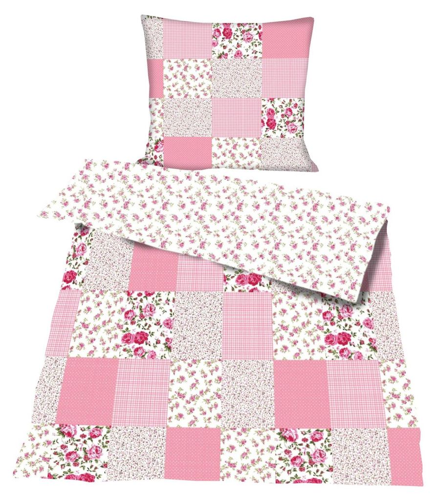 Bettwäsche rosa Baumwolle Patchwork Print 2 teilig 135x200 Produktbild 
