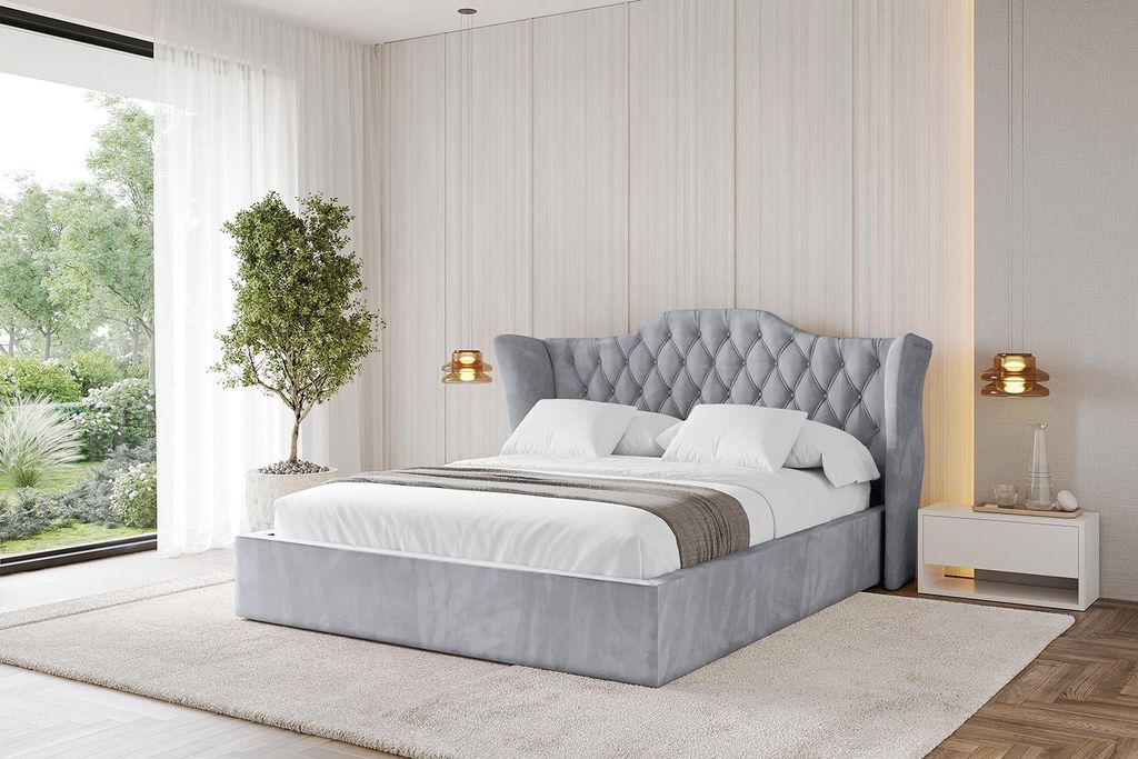 ALTDECOR Polsterbett mit Bettkasten - ZORAN - 200x200 Hellgrau - Bett mit Matratze H3/H4, Kopfteil, Boxbett, Doppelbett mit Stauraum